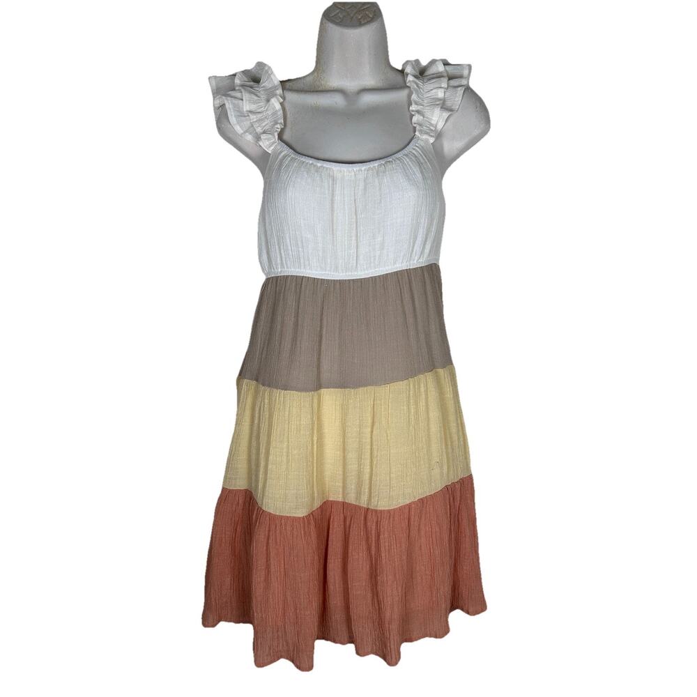 Mine ruffled tiered color block sundress crinkled Rayon blend Mini Womens Sz M